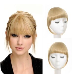 Wodelanle Human Hair Bangs Clip in Extensions Blonde Wispy Bangs with Temples
